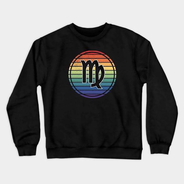 Vintage Distressed Rainbow Gay Pride Zodiac Virgo Crewneck Sweatshirt by Muzehack